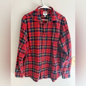 Old Navy Mens Regular Fit Long Sleeve Button Up Collared Red Plaid Flannel SZ L